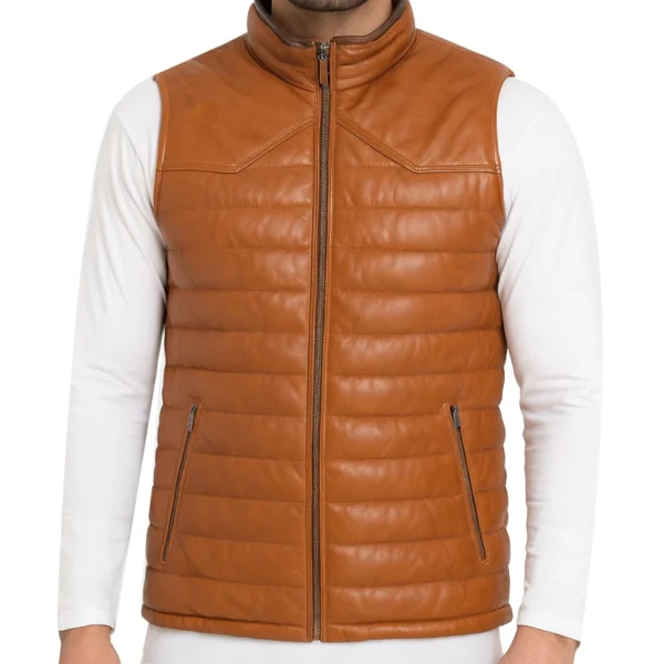 Men's Tan Real Leather Vest