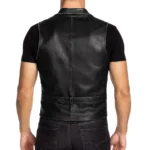 Men's Distressed Black Leather Biker Vest - Image 2