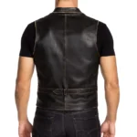 Men's Distressed Brown Leather Biker Vest - Image 2