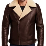 Men's Dark Brown Shearling Moto Leather Jacket