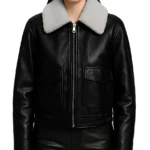 Women's Aviator Solid Black Shearling Jacket