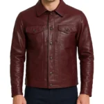 Men's Real Leather Burgundy Trucker Jacket