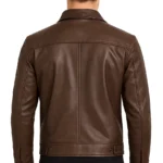 Men's Shirt Collar Brown Leather Jacket - Image 2