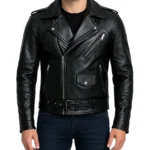 Men's Black Asymmetrical Belted Moto Real Leather Jacket