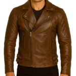 Men's Asymmetrical Cognac Motorcycle Leather Jacket