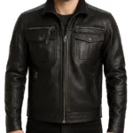 Men's Top Notch Black Cafe Racer Leather Jacket