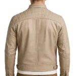 Men's Cafe Racer Beige Warm Waxed Leather Jacket - Image 2