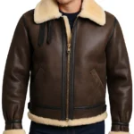 Men's Brown Shearling Aviator Leather Jacket