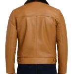 Men's Camel Brown Shearling Moto Leather Jacket - Image 2