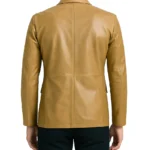 Men’s Camel Brown Leather Blazer - Image 2