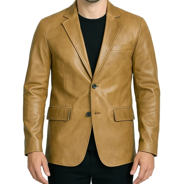 Men’s Camel Brown Leather Blazer