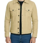 Men's Classic Beige Suede Trucker Style Jacket