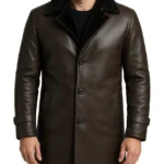Men's 3/4 Length Dark Brown Shearling Leather Coat