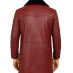 Men's Reddish Brown Leather Coat with Black Shearling - Image 2