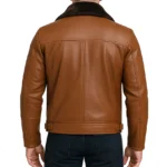 Men's Cognac Leather Shearling Moto Jacket - Image 2