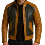 Men's Black and Brown Cafe Racer Leather Jacket