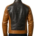 Men's Black and Brown Cafe Racer Leather Jacket - Image 2