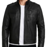 Men's Cafe Racer Style Matte Black Leather Jacket