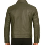 Men's Four Pockets Olive Green Trucker Leather Jacket - Image 2
