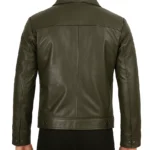 Men's Classic Shirt Collar Olive Green Leather Jacket - Image 2