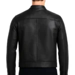 Men's Black Cafe Racer Real Leather Jacket - Image 2