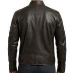 Men's Brown Real Leather Cafe Racer Jacket - Image 2
