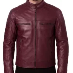 Men's Cafe Racer Leather Jacket Burgundy