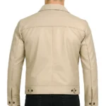 Men's Classic Shirt Collar Beige Leather Jacket - Image 2