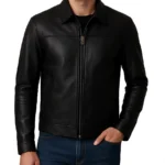 Men’s Black Leather Jacket With Shirt Collar Style
