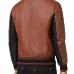 Men's Brown and Black Bomber Leather Jacket - Image 2