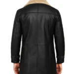Men's Black 3/4 Length Shearling Leather Coat - Image 2