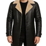 Men's Black 3/4 Length Shearling Leather Coat