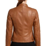 Vintage Quilted Tan Leather Jacket For Women - Image 2