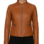 Vintage Quilted Tan Leather Jacket For Women