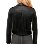 Real Leather Black Biker Fringe Jacket For Women - Image 2