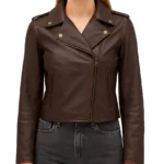 Biker Dark Brown Leather Jacket For Women