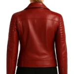 Women's Quilted Merlot Red Leather Biker Jacket - Image 2