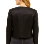Women's Curvy Edged Front Black Leather Jacket - Image 2