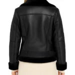 Women's Black Shearling Lining Leather Moto Jacket - Image 2