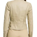 Women's Beige Color Cafe Racer Leather Jacket - Image 2