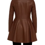 Peplum Style Brown Leather Coat For Women - Image 2