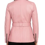 Classic Light Pink Leather Coat For Women - Image 2