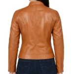 Quilted Tan Leather Cafe Racer Jacket For Women - Image 2