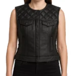 Quilted Black Motorcycle Vest For Women