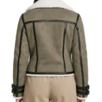 Women's Grey Suede White Shearling Jacket - Image 2