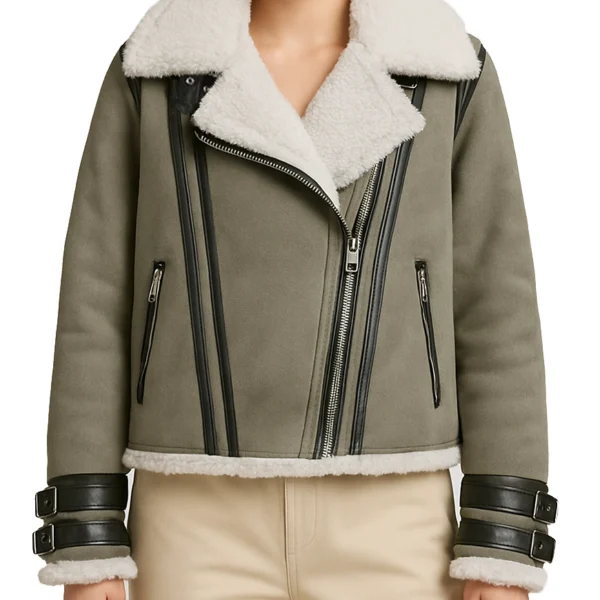 Women's Grey Suede White Shearling Jacket