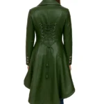 Knee Length Flaired Green Long Leather Coat For Women - Image 2