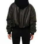 Oversized Leather Bomber Jacket With Hood - Unisex - Image 4