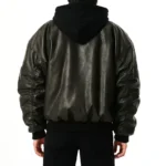 Oversized Leather Bomber Jacket With Hood - Unisex - Image 3