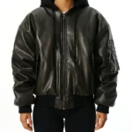 Oversized Leather Bomber Jacket With Hood - Unisex